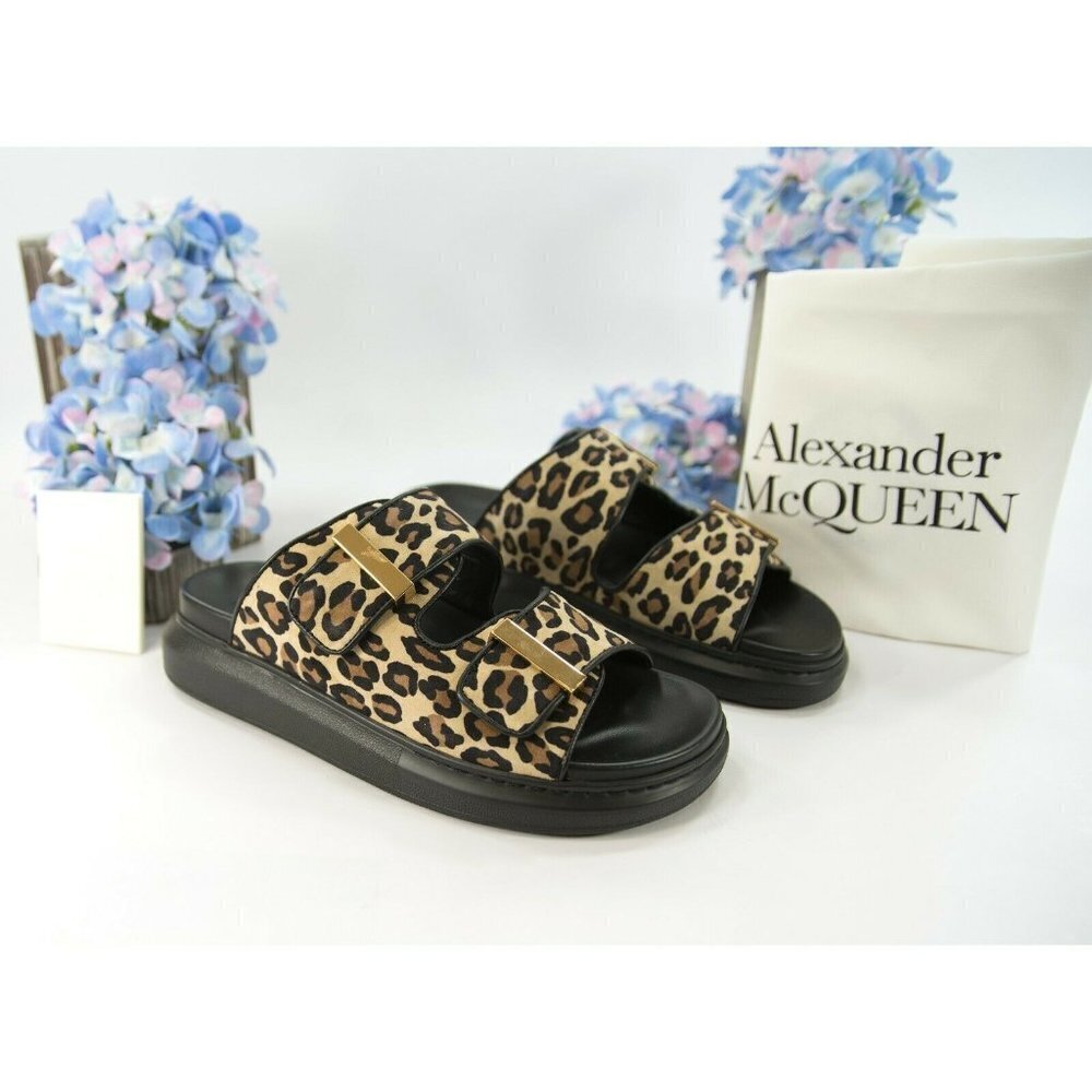 Alexander McQueen Oversized Leopard Suede Hybrid Slide Sandals 38 NIB - Picture 1 of 9
